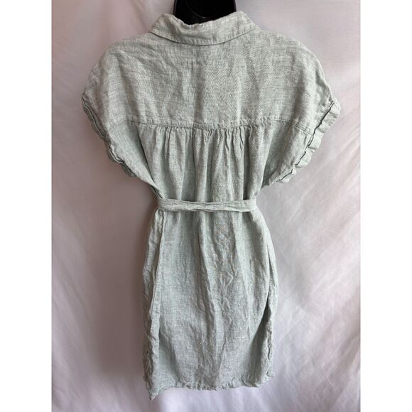 C&C Sage Green Midi Dress 100% Linen Button Front Belted Size M Classy Lagenlook - Picture 5 of 9